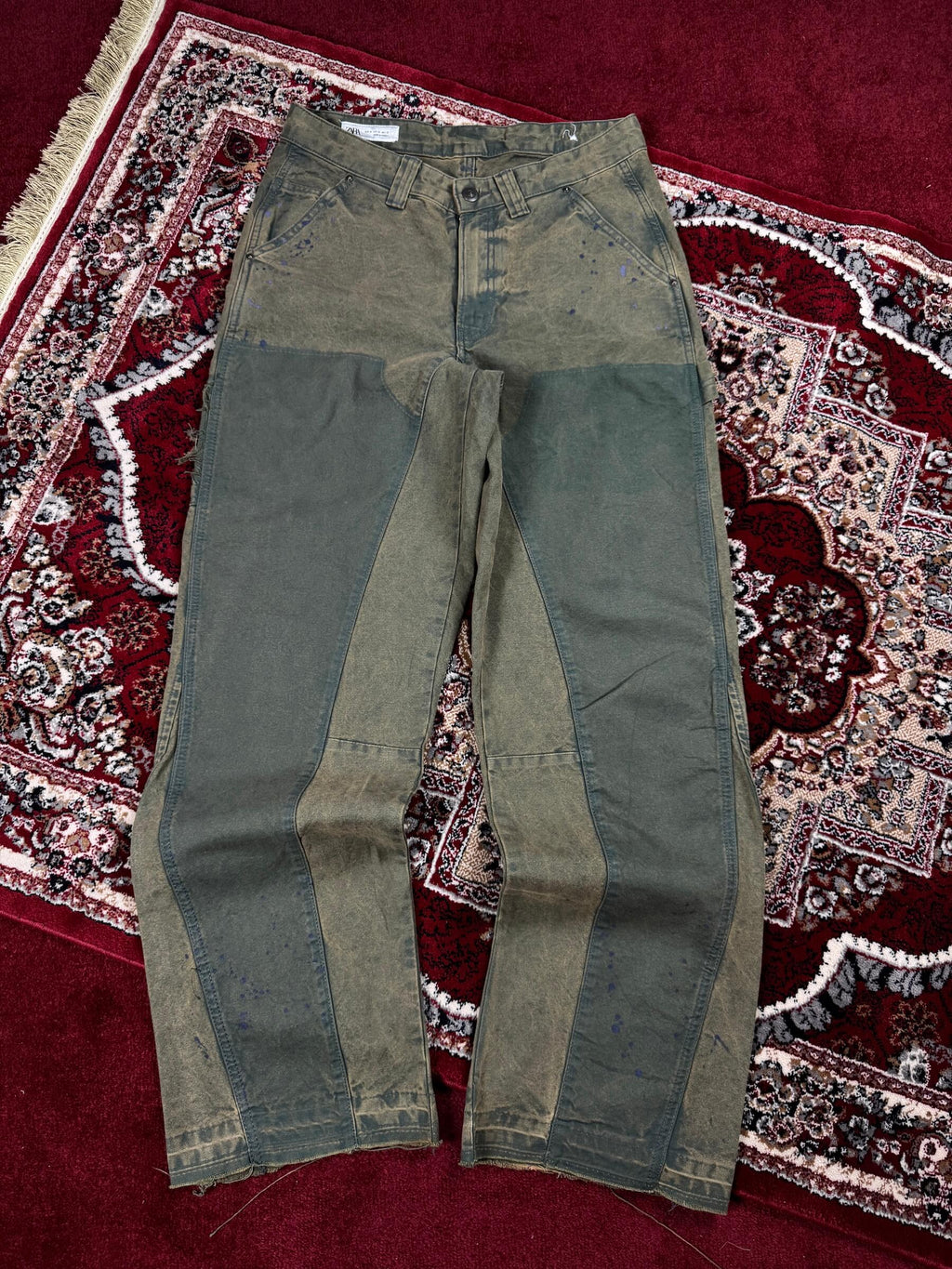 ZARA - MULTICOLOR GREEN BAGGY JEANS (32”)