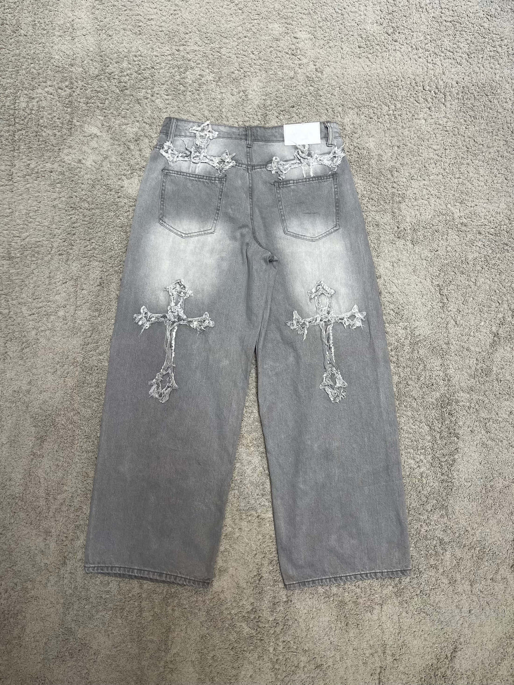Boohoo Distressed Cross Baggy Jeans (32")